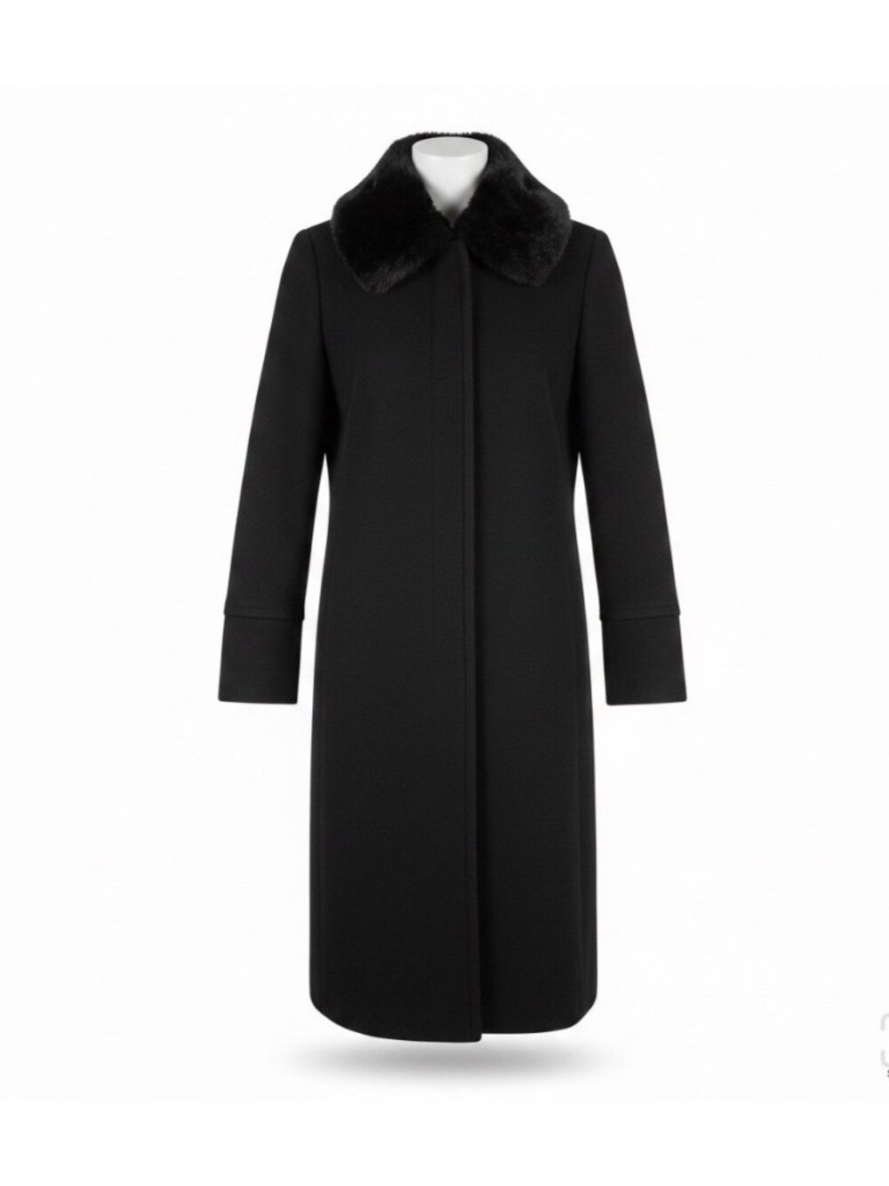 Larry Levine Womens Black Wool Blend Coat With Genuine Rex Rabbit Fur Collar 6P
